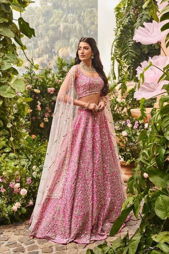 Gracegful Gajri Pink sequins embroidered art silk semi stitched lehenga choli for wedding