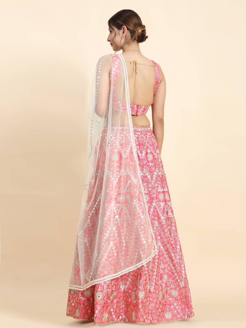 Gracegful Gajri Pink sequins embroidered art silk semi stitched lehenga choli for wedding
