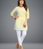 Seamore Cotton Yellow Embroidery Chikankari For Women Stitched Kurta