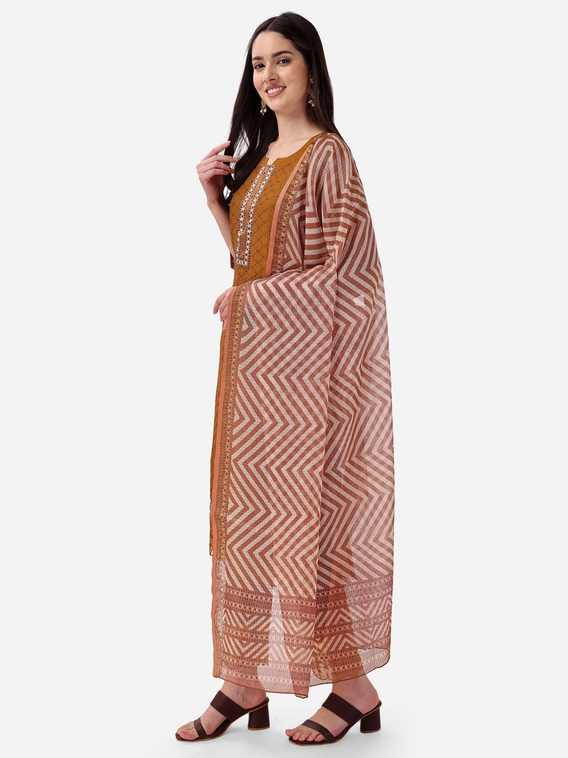 Seamore Pure Viscose Brown Embroidery For Women Stitched Kurta Set