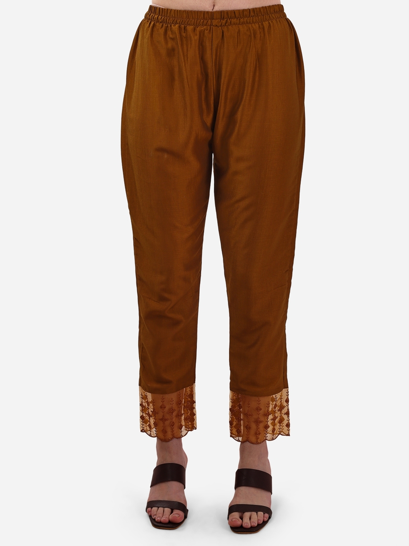 Seamore Pure Viscose Brown Embroidery For Women Stitched Kurta Set