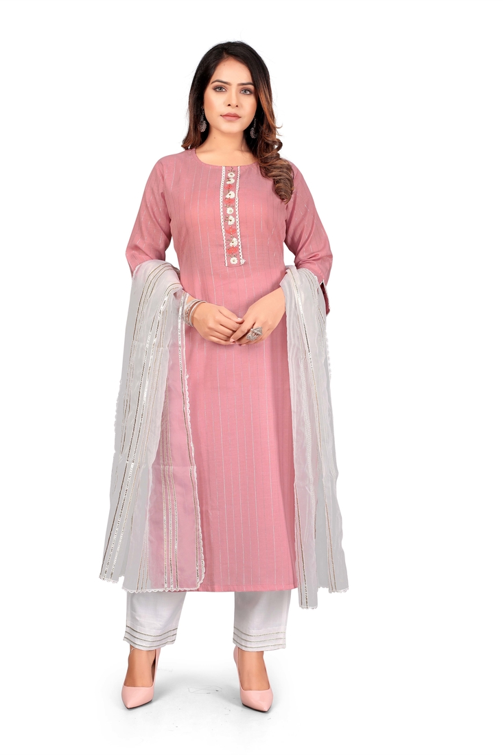 Seamore Cotton Blend Pink Embroidery For Women Stitched Kurta Set