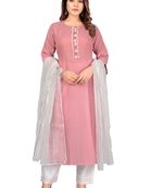 Seamore Cotton Blend Pink Embroidery For Women Stitched Kurta Set
