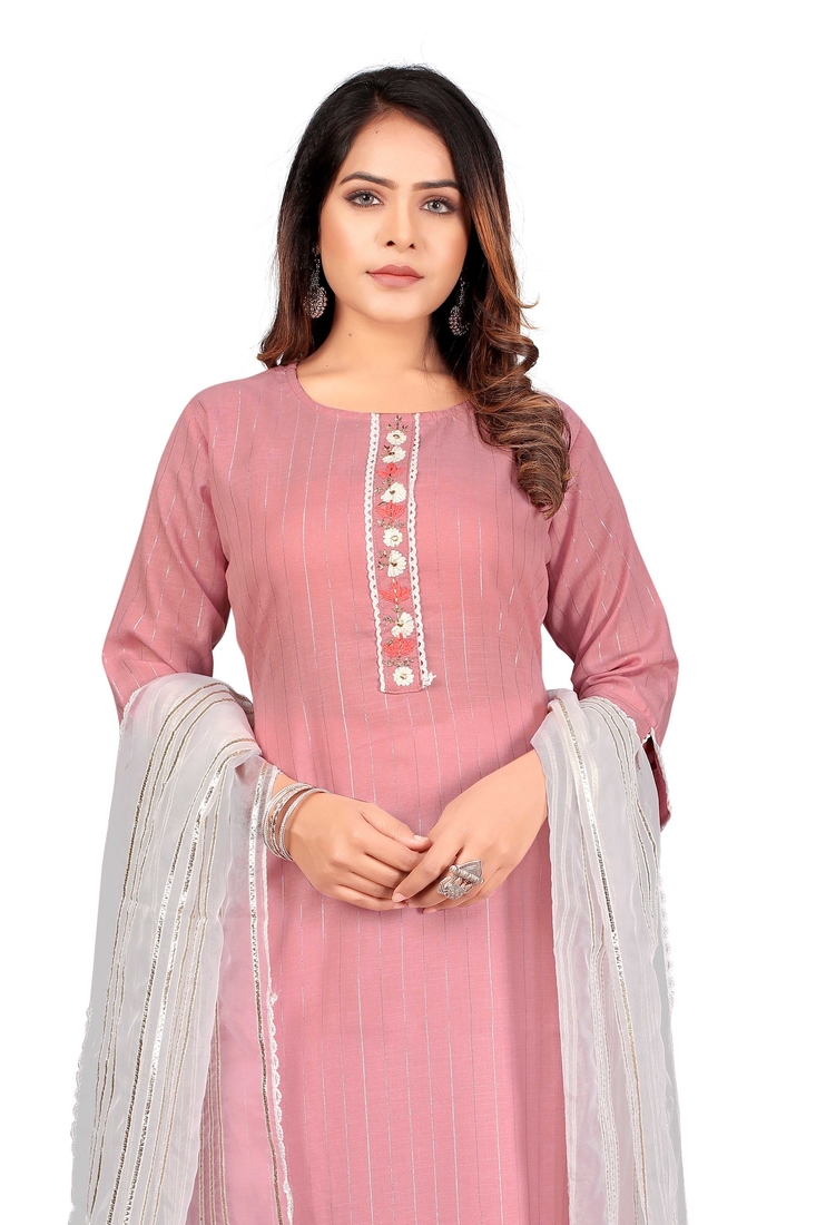 Seamore Cotton Blend Pink Embroidery For Women Stitched Kurta Set