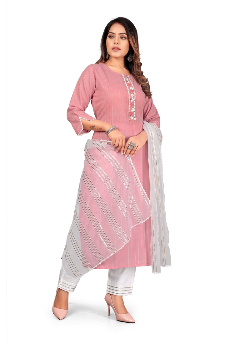 Seamore Cotton Blend Pink Embroidery For Women Stitched Kurta Set