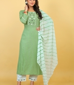 Seamore Rayon Viscose Light Green Mirror Work For Women Stitched Kurta Set
