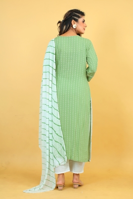 Seamore Rayon Viscose Light Green Mirror Work For Women Stitched Kurta Set 5