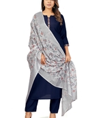 Seamore Pure Viscose Nevy Blue Embroidery For Women Stitched Kurta Set
