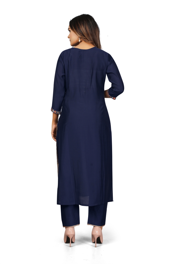 Seamore Pure Viscose Nevy Blue Embroidery For Women Stitched Kurta Set