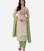 Seamore Chanderi Cream Mirror Work For Women Stitched Kurta Set