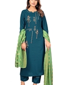 Seamore Rayon Slub Indigo Embroidery For Women Stitched Kurta Set