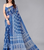 Multicolor printed cotton saree with blouse