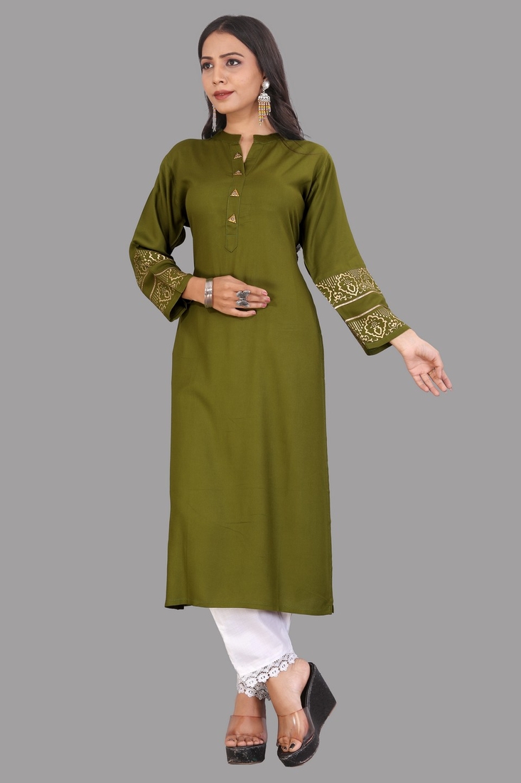 Seamore Rayon MEHNADI Foil Print For Women Stitched Kurta Set