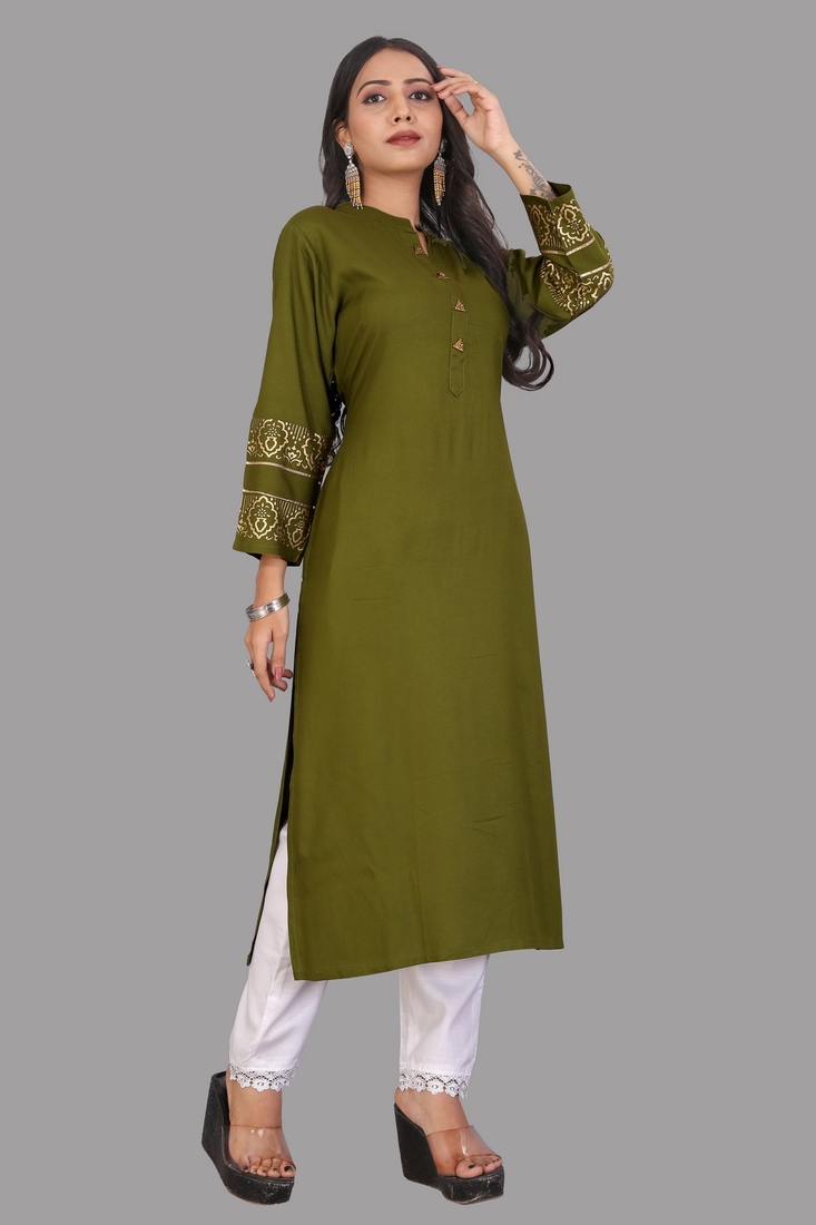Seamore Rayon MEHNADI Foil Print For Women Stitched Kurta Set