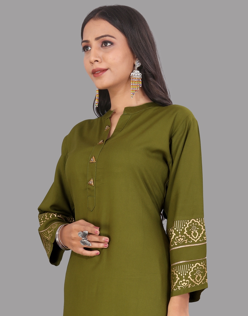 Seamore Rayon MEHNADI Foil Print For Women Stitched Kurta Set