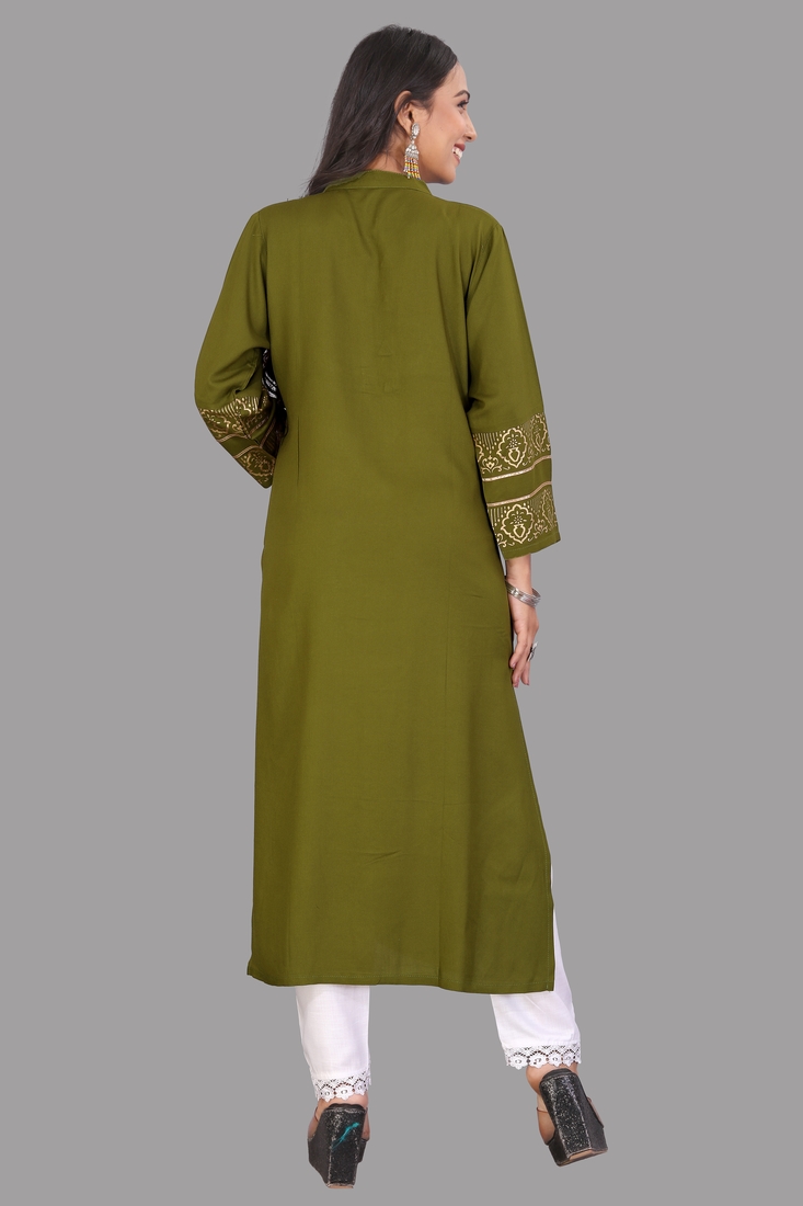 Seamore Rayon MEHNADI Foil Print For Women Stitched Kurta Set