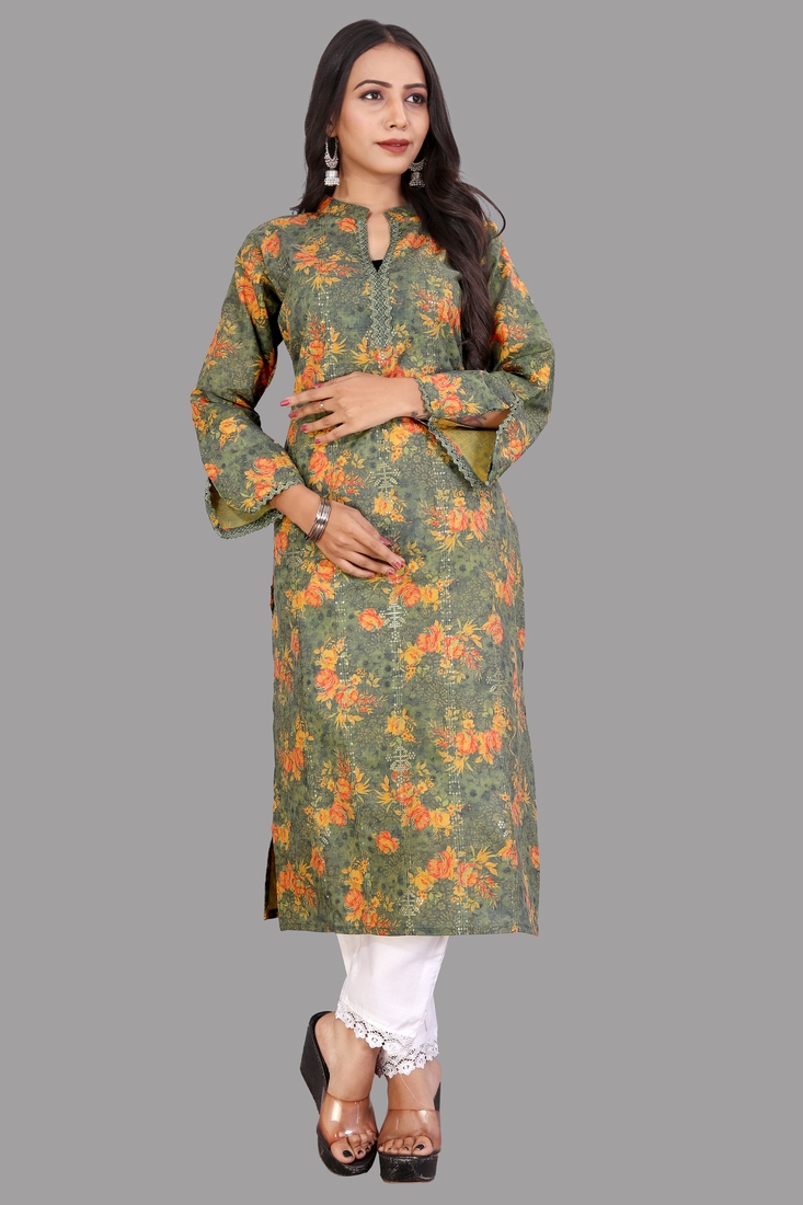 Seamore Cotton Green Digital Print For Women Stitched Kurta Set
