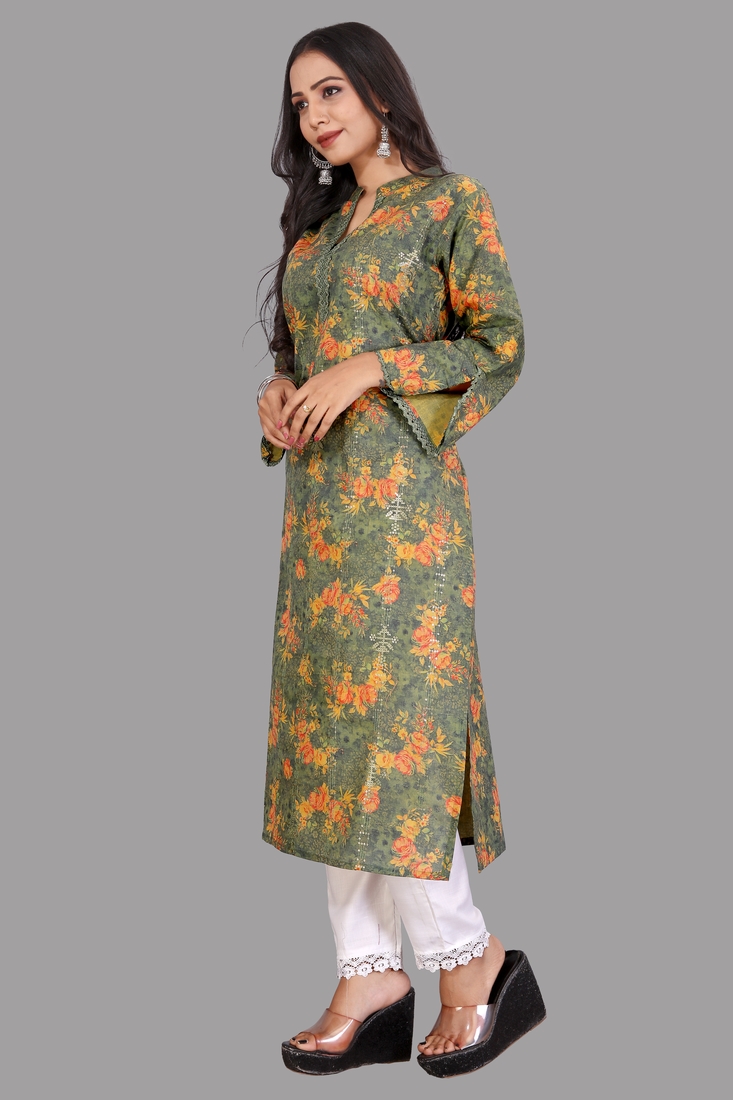 Seamore Cotton Green Digital Print For Women Stitched Kurta Set
