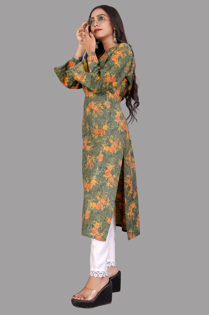 Seamore Cotton Green Digital Print For Women Stitched Kurta Set
