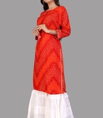 Seamore Rayon Red Bandhej Printed For Women Stitched Kurta Set