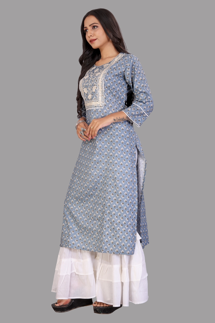 Seamore Rayon Slub Gray Digital Print For Women Stitched Kurta Set
