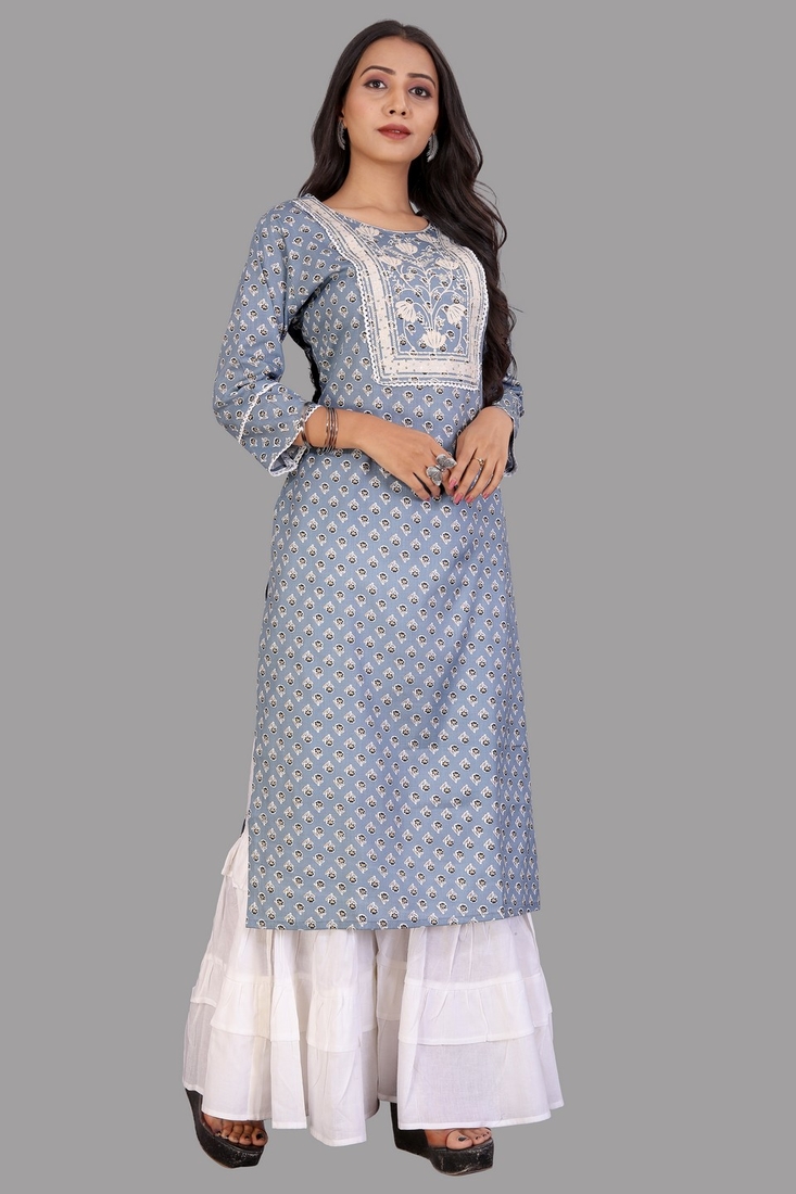 Seamore Rayon Slub Gray Digital Print For Women Stitched Kurta Set