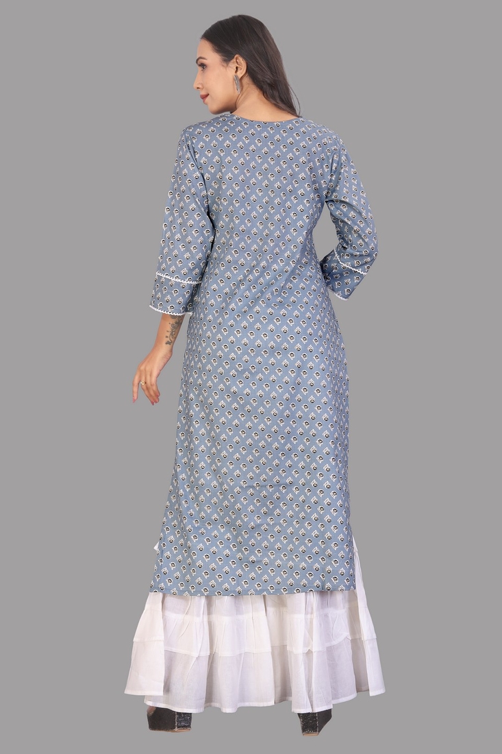 Seamore Rayon Slub Gray Digital Print For Women Stitched Kurta Set