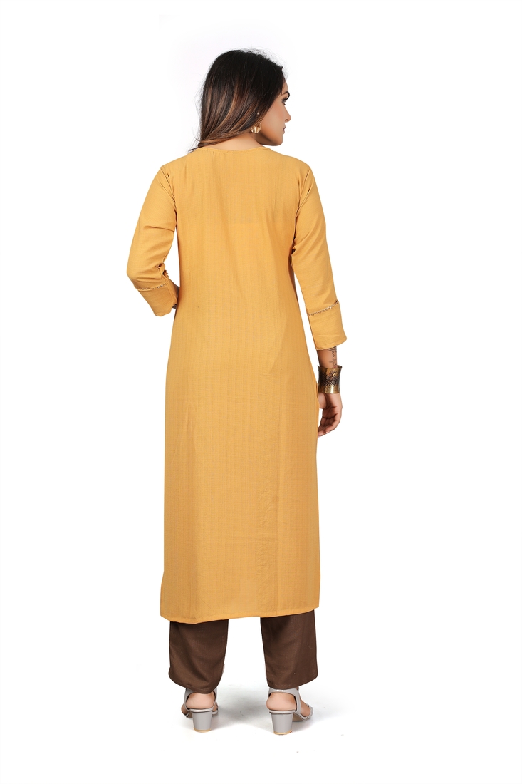 Seamore Polyester Musterd Embroidery For Women Stitched Kurta Set
