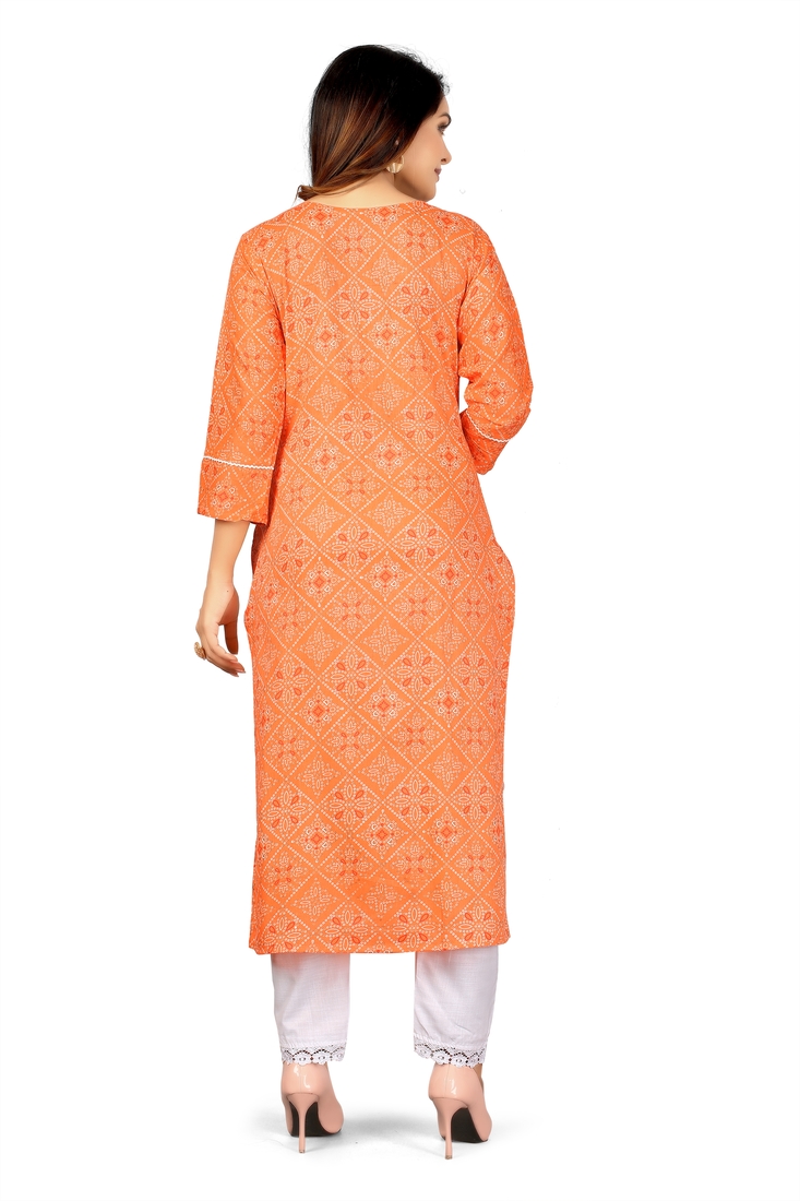 Seamore Cotton Rayan Slub Orange Mirror Work For Women Stitched Kurta Set
