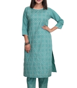 Seamore Cotton Blend Green Embroidery For Women Stitched Kurta Set