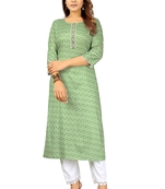 Seamore Cotton Rayan Slub Pista Mirror Work For Women Stitched Kurta Set