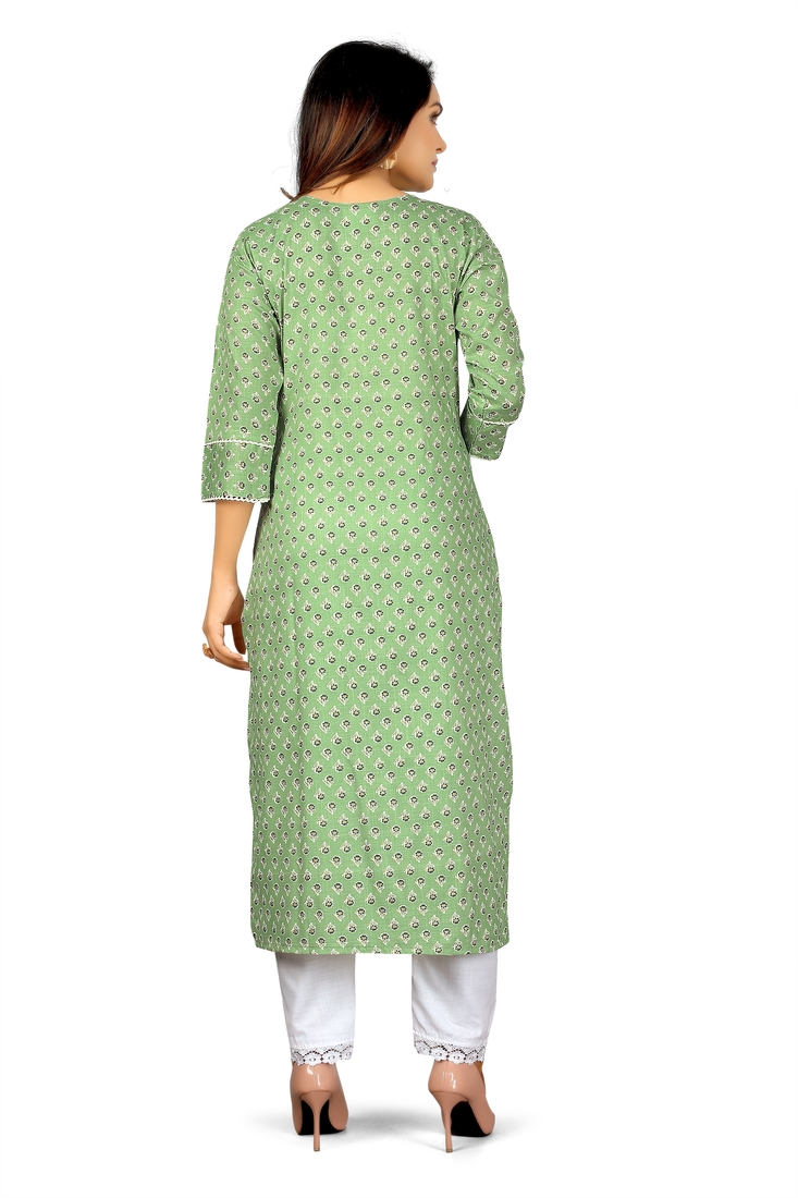 Seamore Cotton Rayan Slub Pista Mirror Work For Women Stitched Kurta Set