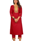 Seamore Cotton Slub Maroon Embroidery For Women Stitched Kurta Set