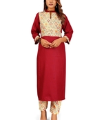 Seamore Cotton Slub Maroon Digital Print For Women Stitched Kurta Set