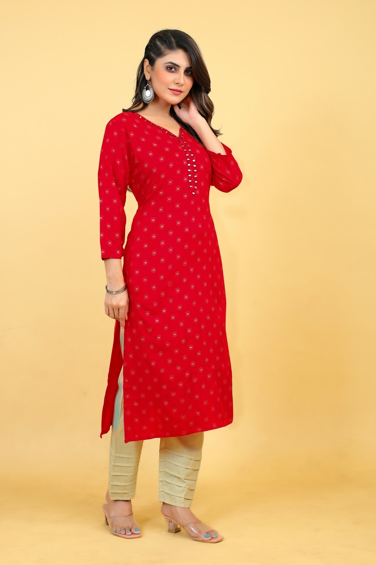 Seamore Rayon Raani Mirror Work For Women Stitched Kurta Set