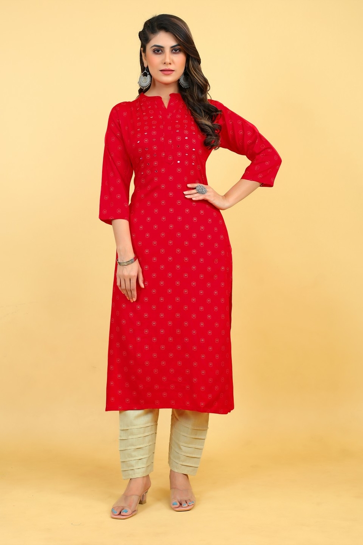 Seamore Rayon Raani Mirror Work For Women Stitched Kurta Set