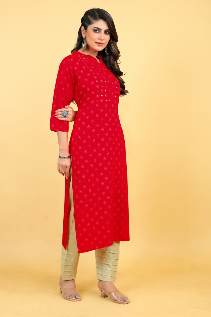 Seamore Rayon Raani Mirror Work For Women Stitched Kurta Set