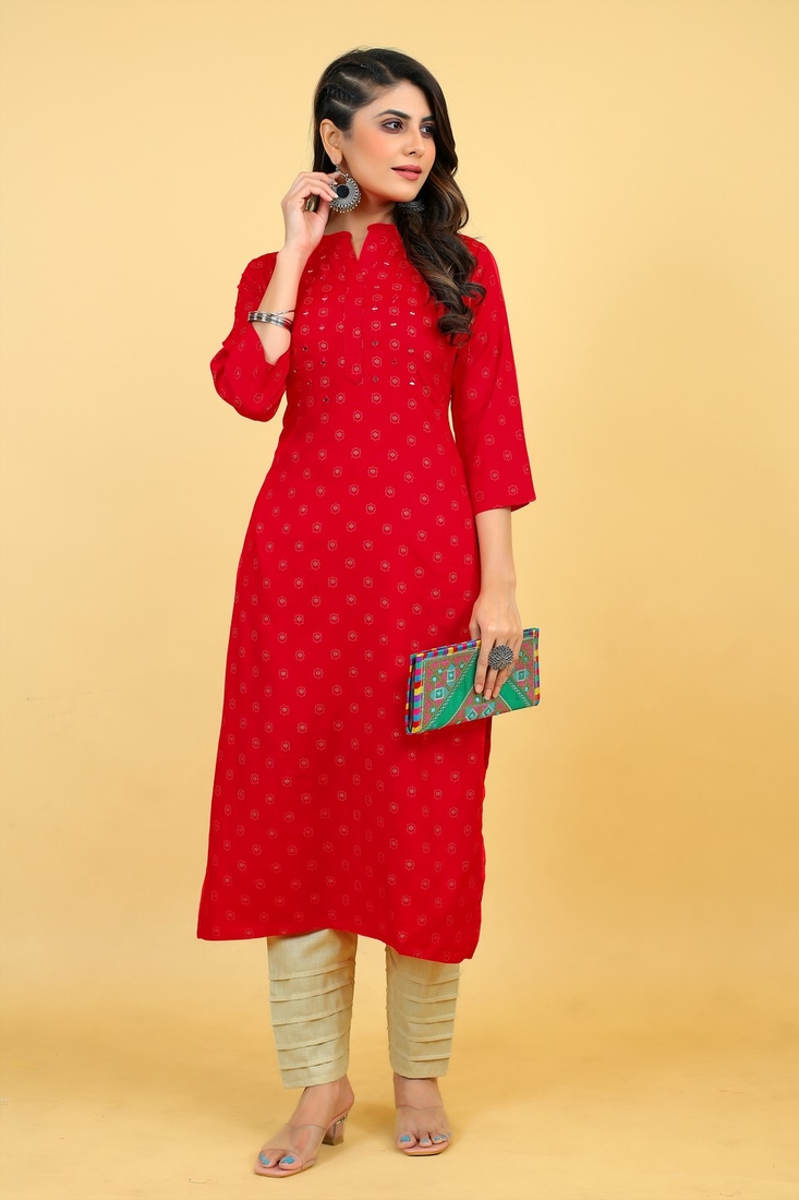 Seamore Rayon Raani Mirror Work For Women Stitched Kurta Set