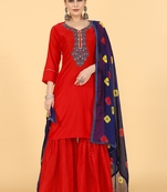 Seamore Musline Red Embroidery For Women Stitched Kurta Set