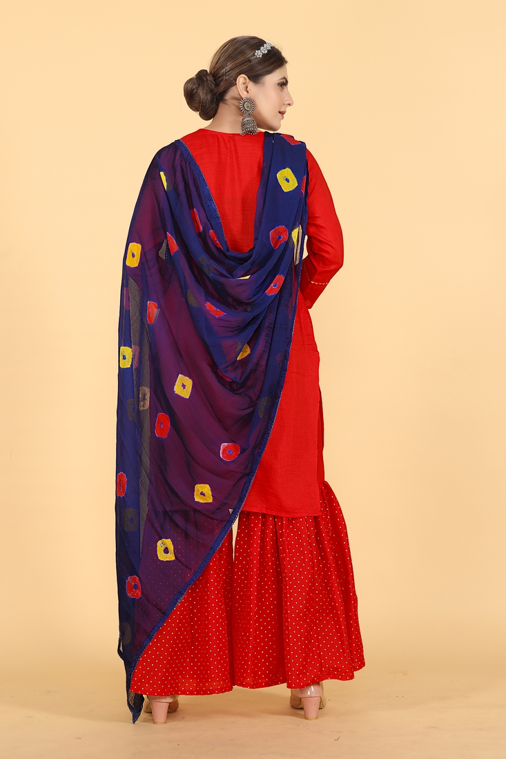 Seamore Musline Red Embroidery For Women Stitched Kurta Set