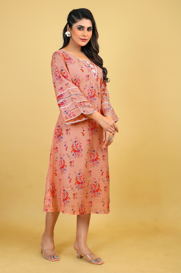 Seamore Georgette Salmon Digital Print For Women Stitched Kurta Set