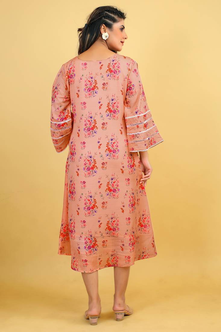 Seamore Georgette Salmon Digital Print For Women Stitched Kurta Set