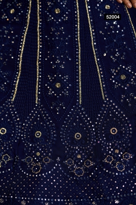 Navy Blue Colored Thread Embroidered Georgette Indian Wedding Lehenga Dress 9