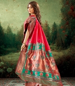 Rani pink woven silk saree with blouse