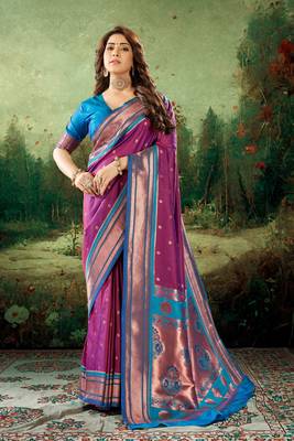 Purple woven silk saree with blouse 1