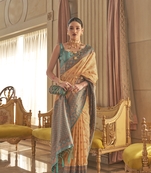 Yellow Woven Silk Blend Saree With Blouse