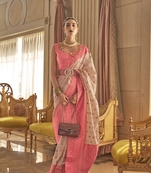 Pink Woven Silk Blend Saree With Blouse
