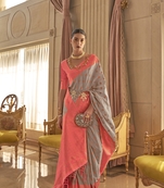 Grey Woven Silk Blend Saree With Blouse