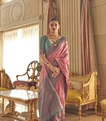 Magenta Woven Silk Blend Saree With Blouse