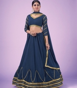 Navy-blue embroidered georgette semi stitched lehenga